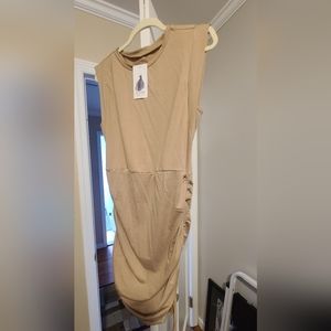 Ruched Crew Neck Sleeveless Bodycon Dress